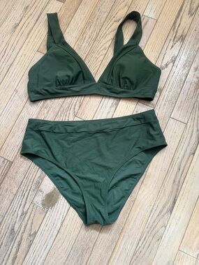 High Waisted Olive Green Bikini Set Plus Size 12 / Large – Deep Green 2 Piece